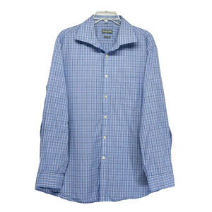 Men's XL MICHAEL KORS Blue Plaid Lightweight Long sleeve 100% Cotton Dress Shirt